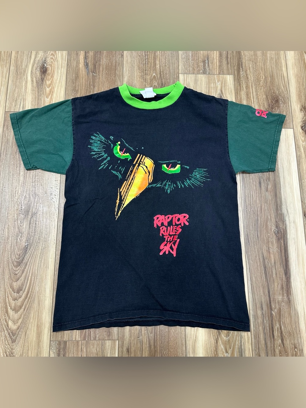 Vintage Cedar Point Raptor Rollercoaster Color Block Ringer Shirt Made in USA, L